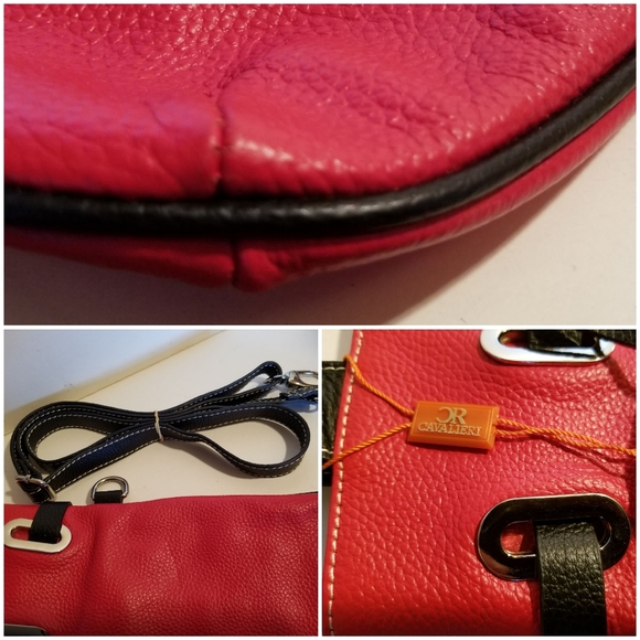 CAVALIERI red NWOT shopper SHOULDER BAG pebble leather - Picture 2 of 7
